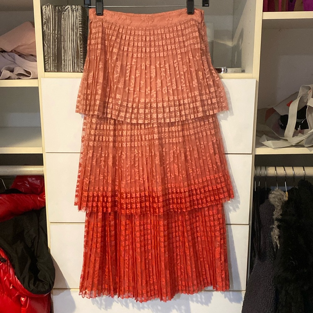 Ombré floral tulle tiered midi skirt